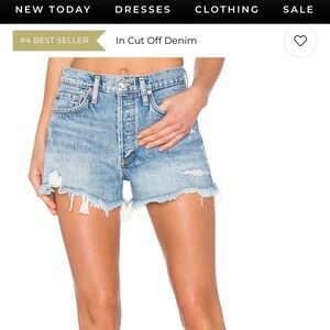 Agolde Light Blue Frayed Hem Jean Shorts